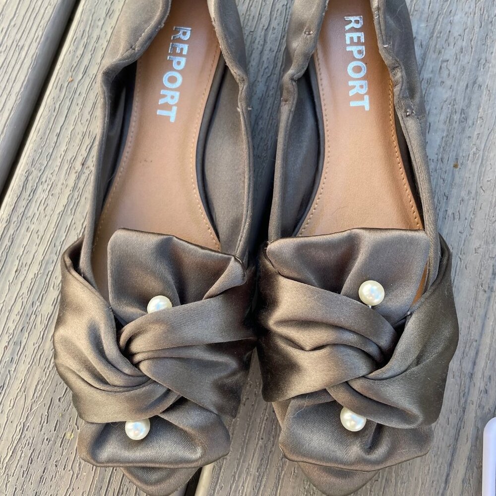Report Women's Barron flats, dark grey satin size 7.5